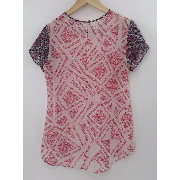 CAbi Women's Coquette Geometric Floral Sheer Top Blouse Size Sm, Preppy Career - Picture 2 of 8